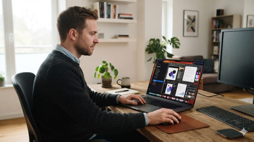 Freelancer working with digital tools on a laptop