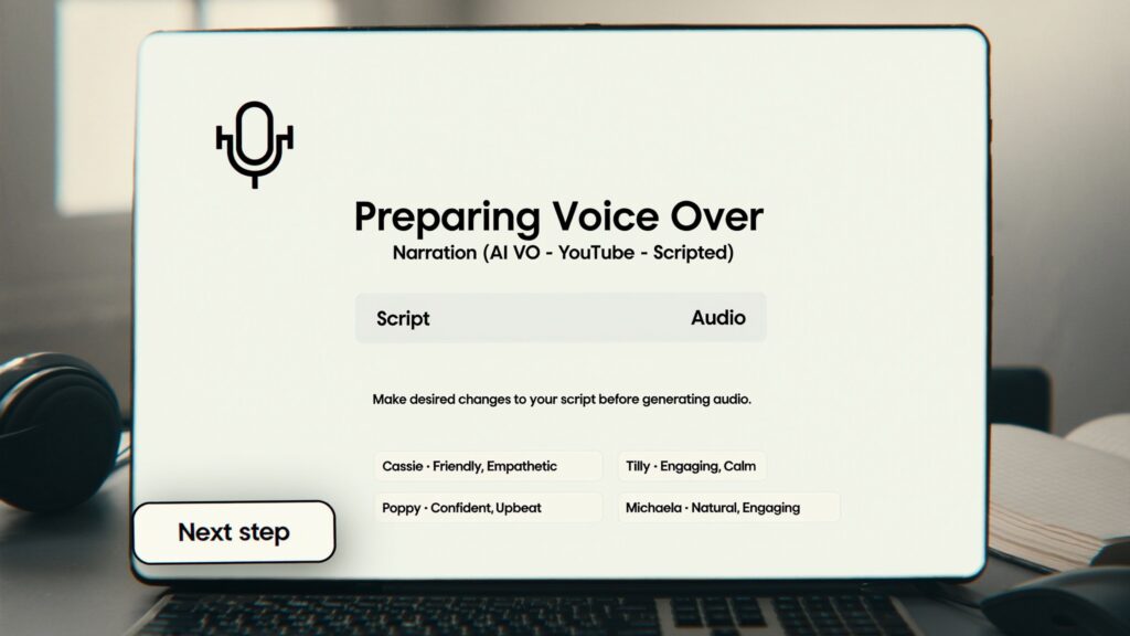 Preparing a script and choosing a voice for a YouTube voiceover